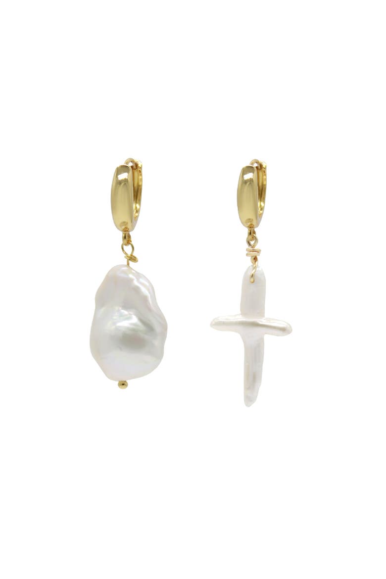 Irregular Pearl Drop Earrings, Main, color, Gold