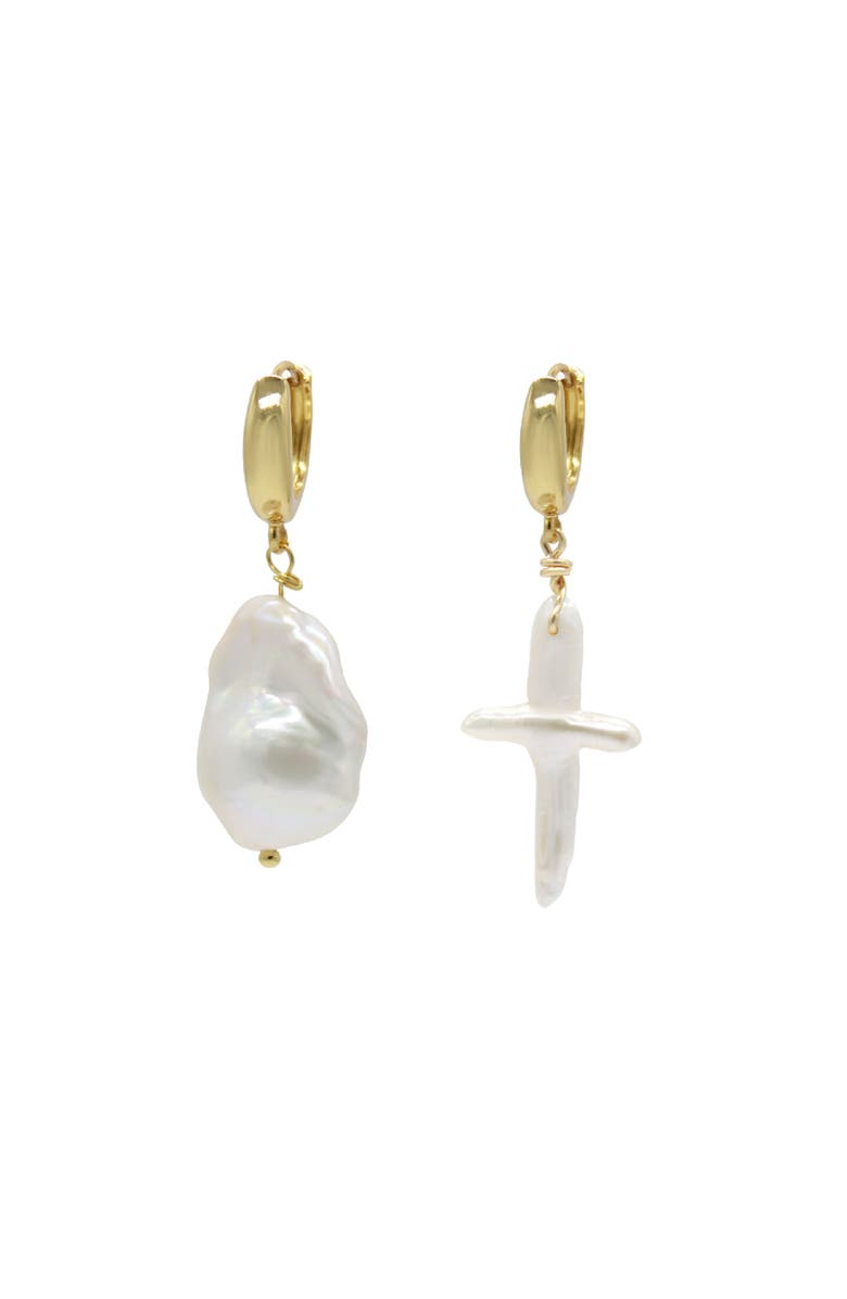 Velvet Luna Irregular Pearl Drop Earrings, Main, color, Gold
