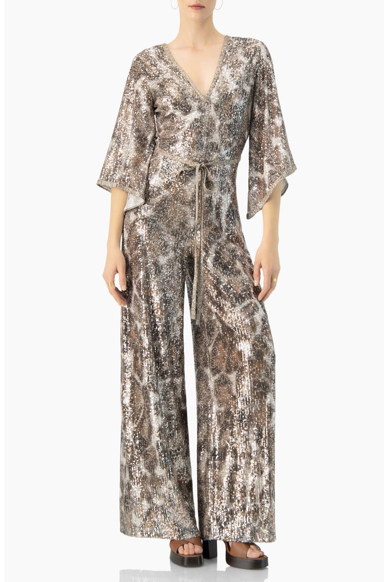 Sequin Wide-Leg, V-Neck Jumpsuit, Main, color, Copper