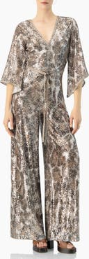 IVONNE Sequin Wide-Leg, V-Neck Jumpsuit