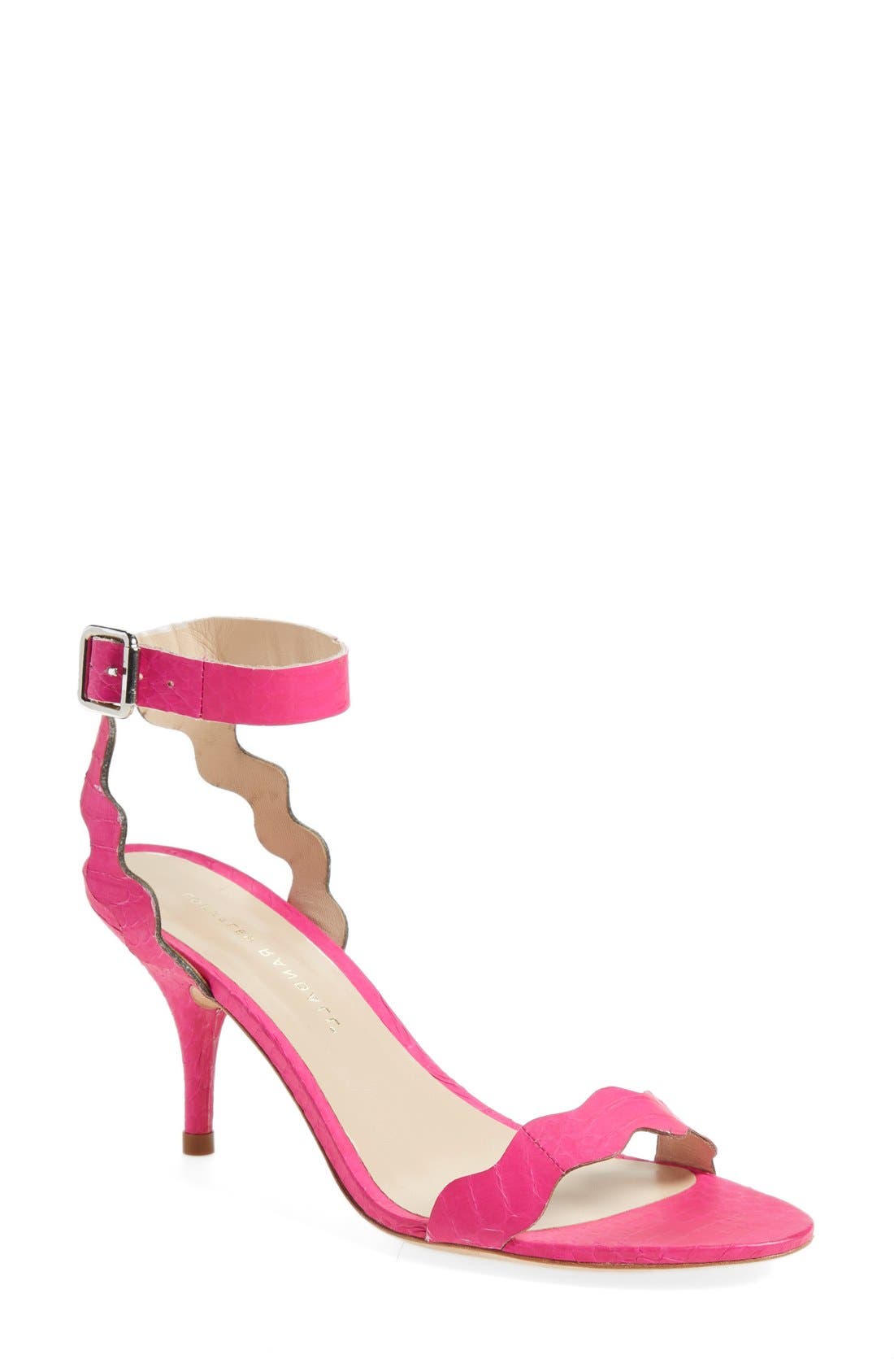 'Reina' Genuine Snakeskin Ankle Strap Sandal, Main, color, BRIGHT FUCHSIA MATTE SNAKE
