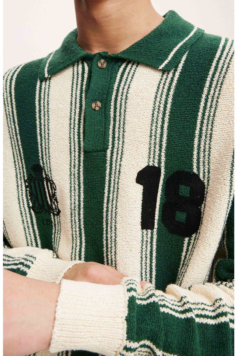 Rugby Polo Knit, Alternate, color, Teal Stripe