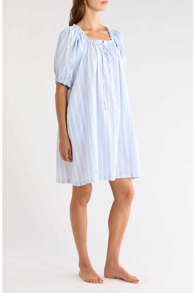 Tie Front Cotton Nightgown, Alternate, color, BLUE- WHITE SIMPLE STRIPE