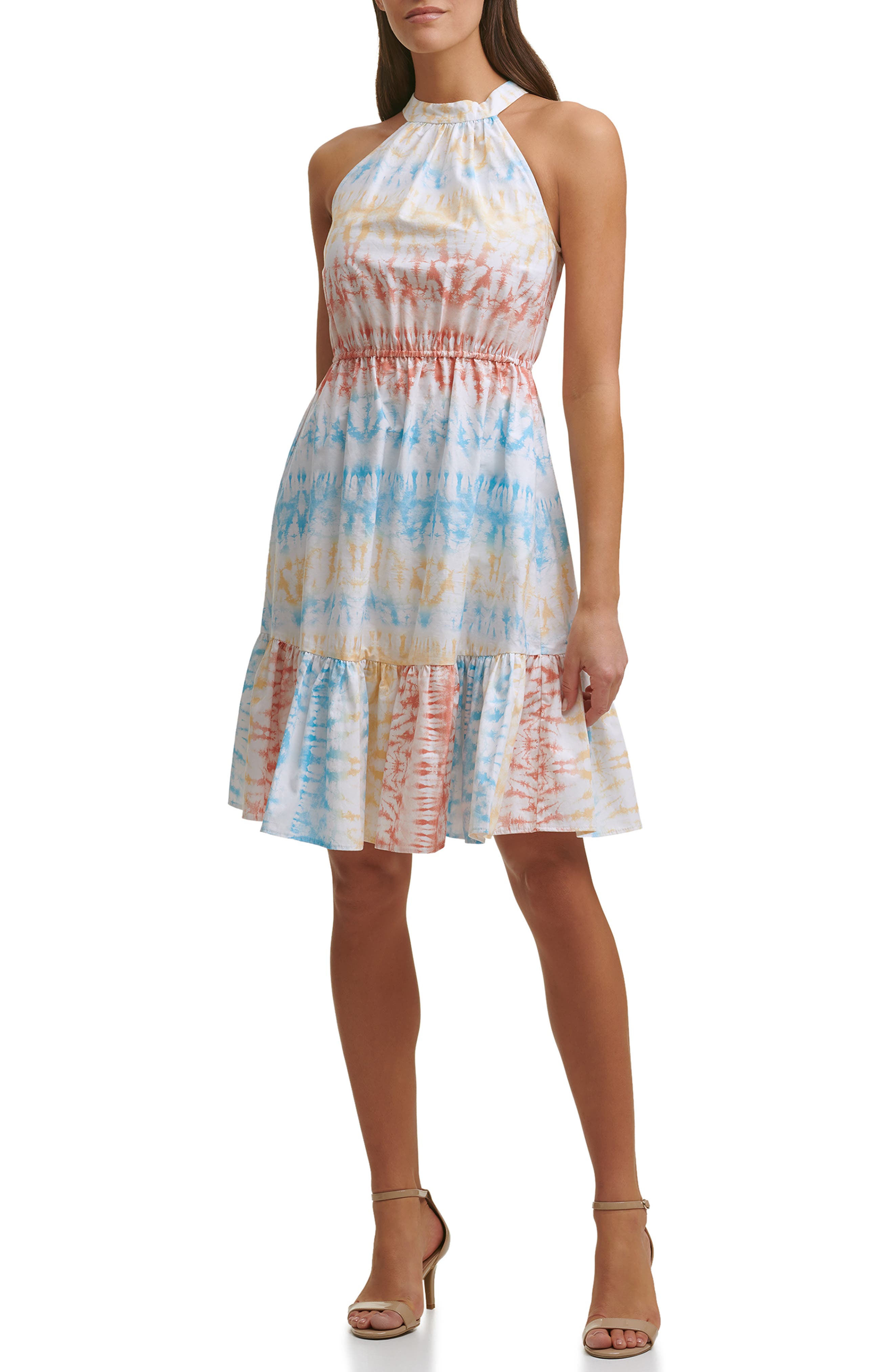 Kensie Tie Dye Sleeveless Cotton Fit & Flare Dress