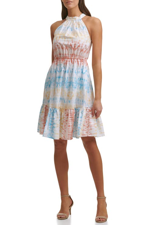 Tie Dye Sleeveless Cotton Fit & Flare Dress