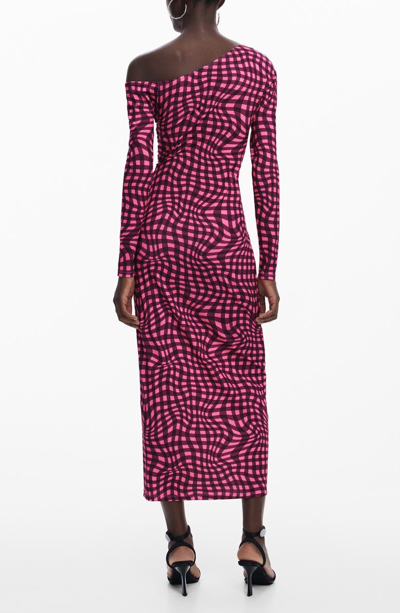 Desigual Psychedelic Checkered Off the Shoulder Long Sleeve Maxi Dress, Alternate, color, 