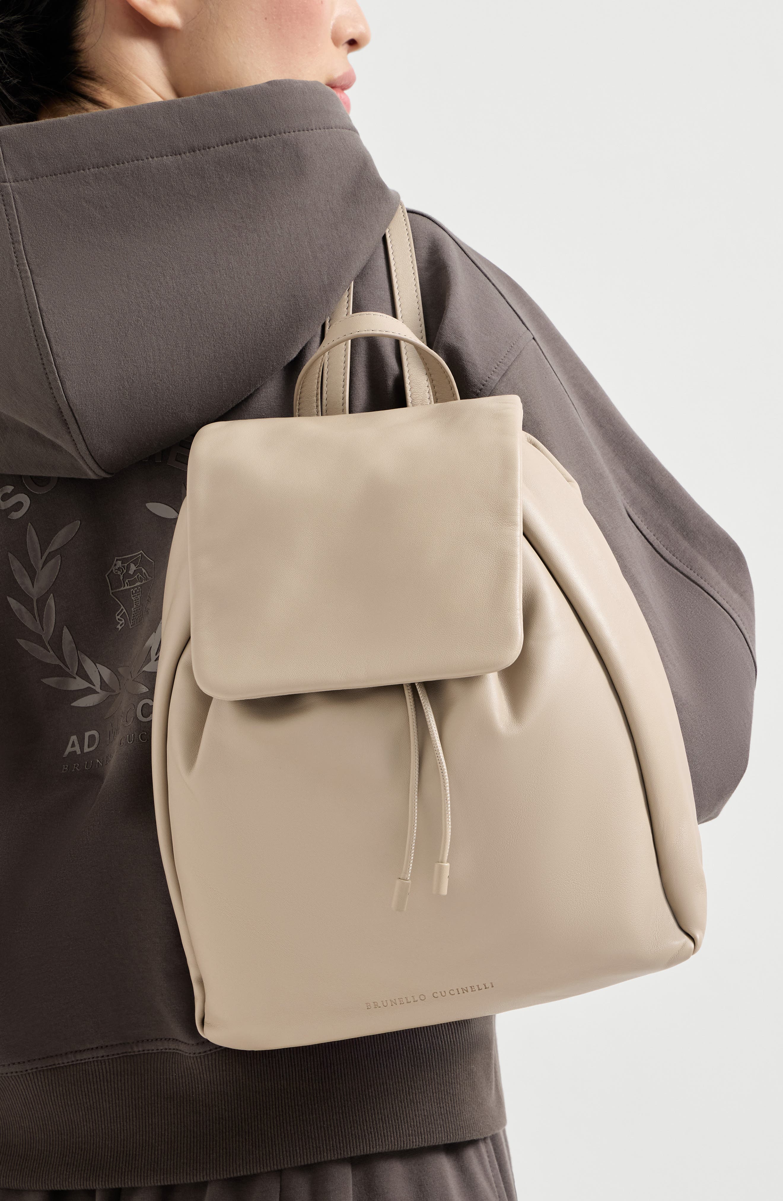 Brunello Cucinelli Soft leather Mellow city backpack, Alternate, color, Buff
