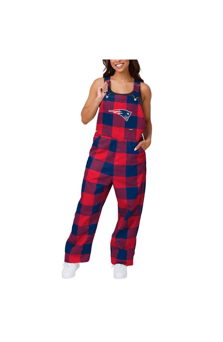 FOCO Women's FOCO Navy New England Patriots Big Logo Plaid Overalls, Alternate, color,