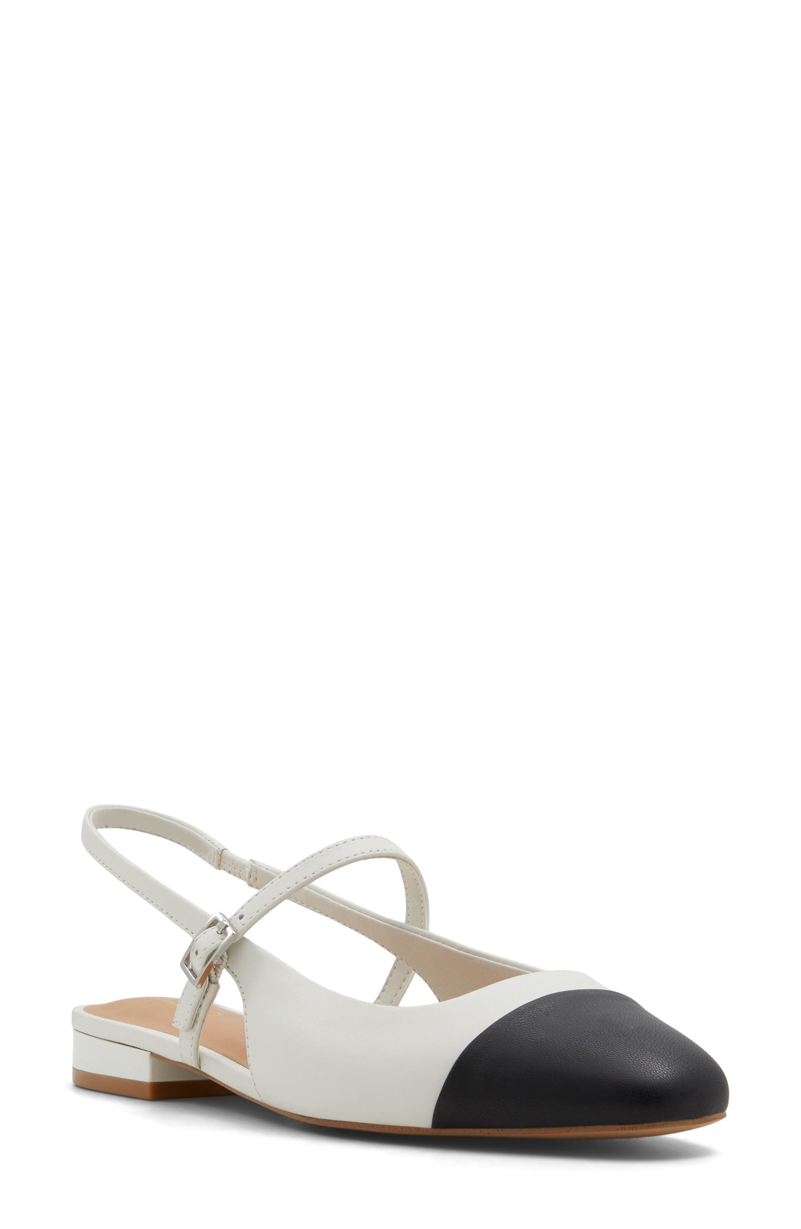 Sadey Slingback Mary Jane Cap Toe Flat, Main, color, WHITE/ BLACK