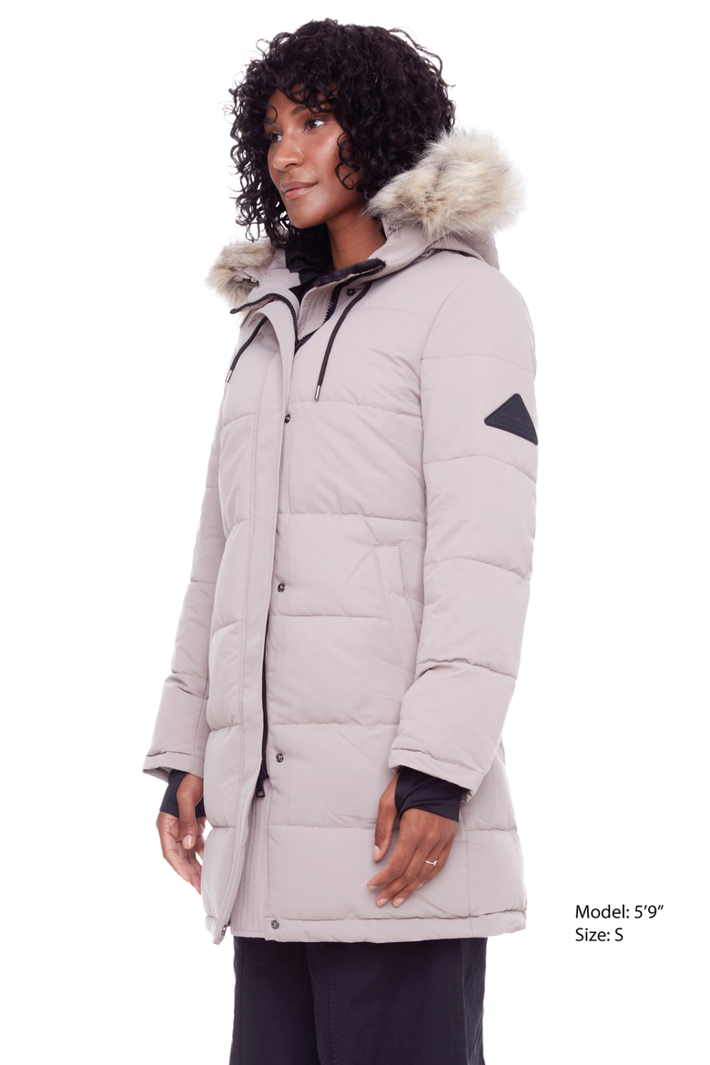 AULAVIK - Vegan Down Mid-length Hooded Parka Coat, Alternate, color, LIGHT TAUPE