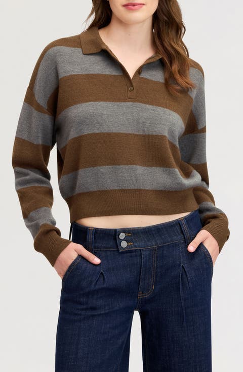 Striped Wool Blend Polo Sweater