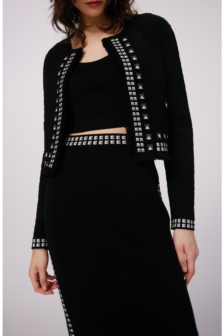 Brogram Crop Open Front Cardigan, Alternate, color, BLACK/STUD