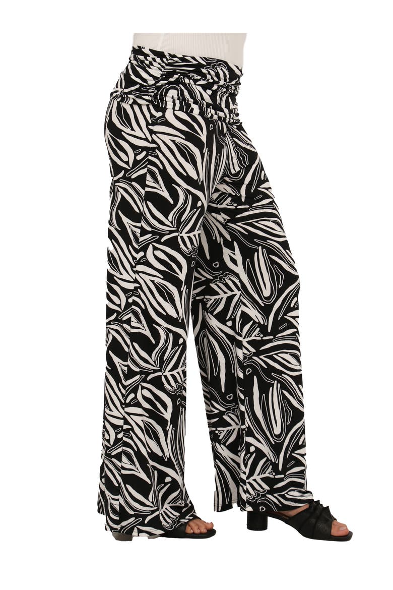 Womens Essential Abstract Print Foldover Waist Wide Leg Pants, Alternate, color, Black Multi