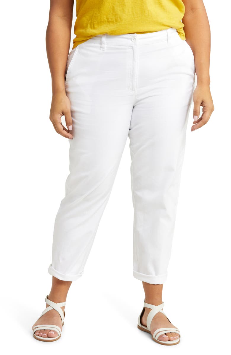 Eileen Fisher Organic Cotton Blend Tapered Ankle Pants, Main, color, White