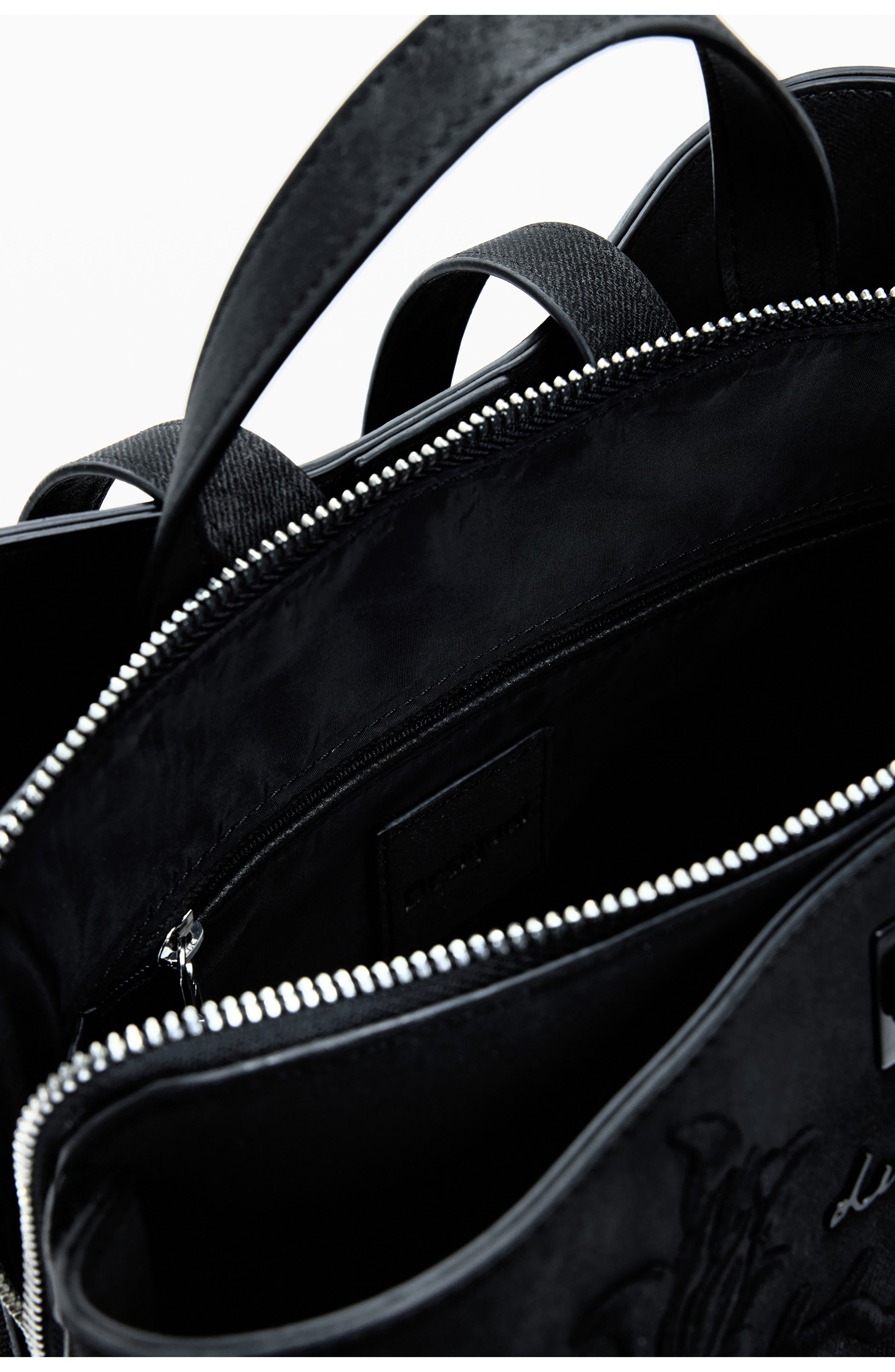 Desigual Flower Embossed Faux Leather Backpack, Alternate, color, Black