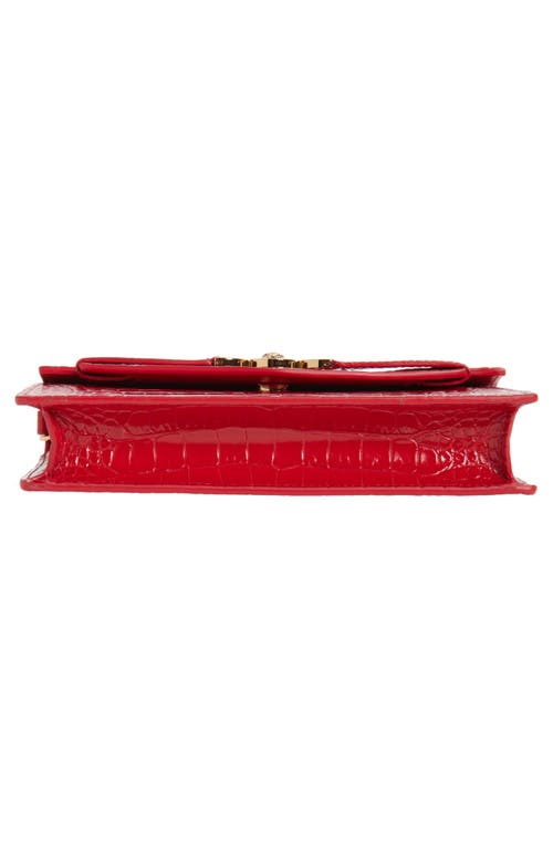 Versace Medusa Croc Embossed Leather Wallet On A Chain In Red