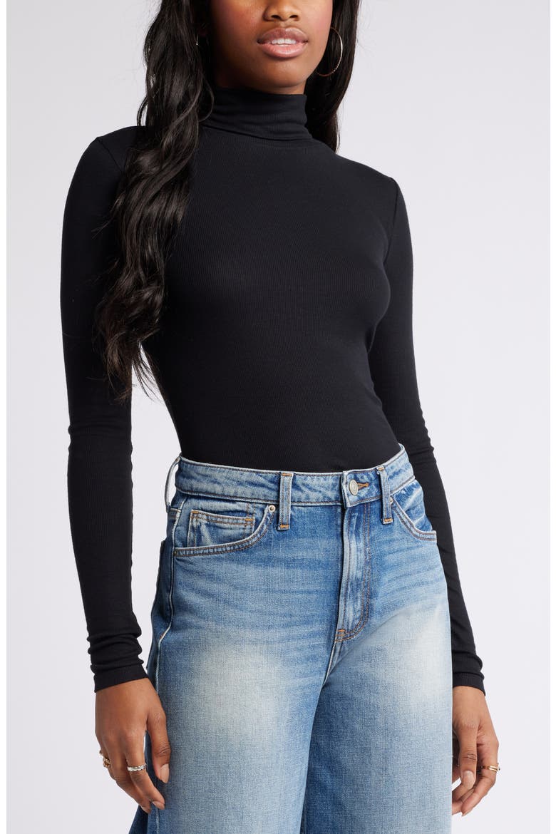 Turtleneck Rib Top, Main, color, BLACK