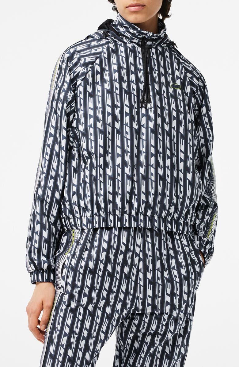 Lacoste Logo Print Half Zip Windbreaker, Main, color, Black/ Blue Night-White