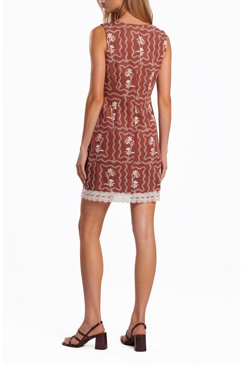 Embroidered Sleeveless Minidress, Alternate, color, BROWN