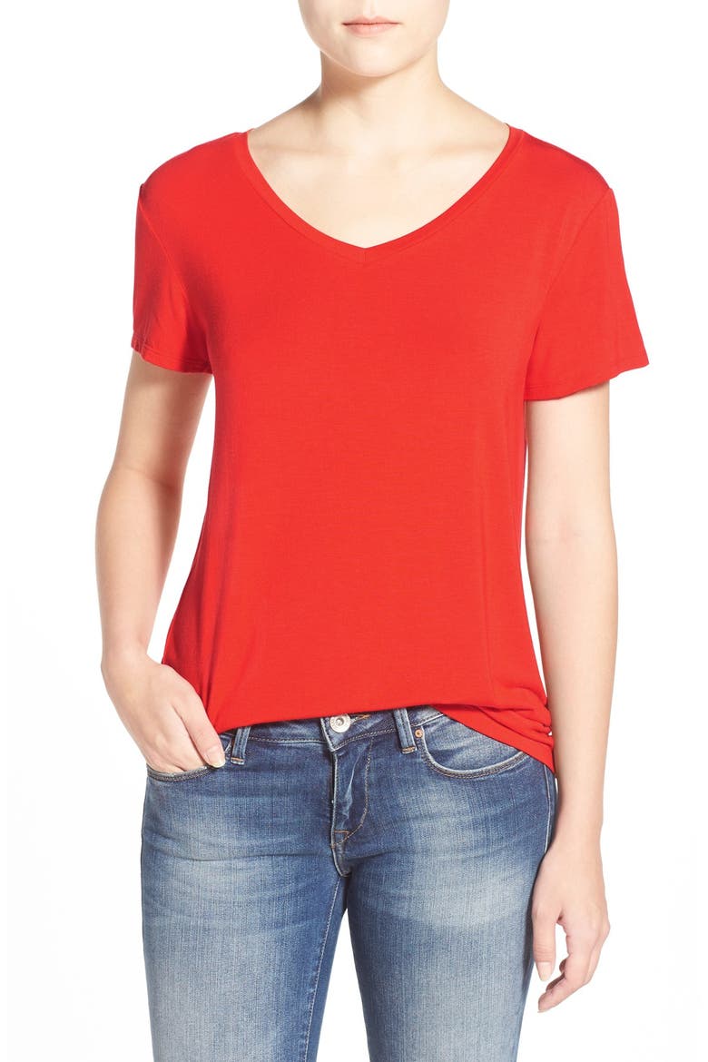 Modal Jersey V-Neck Tee, Main, color, RED FIERY
