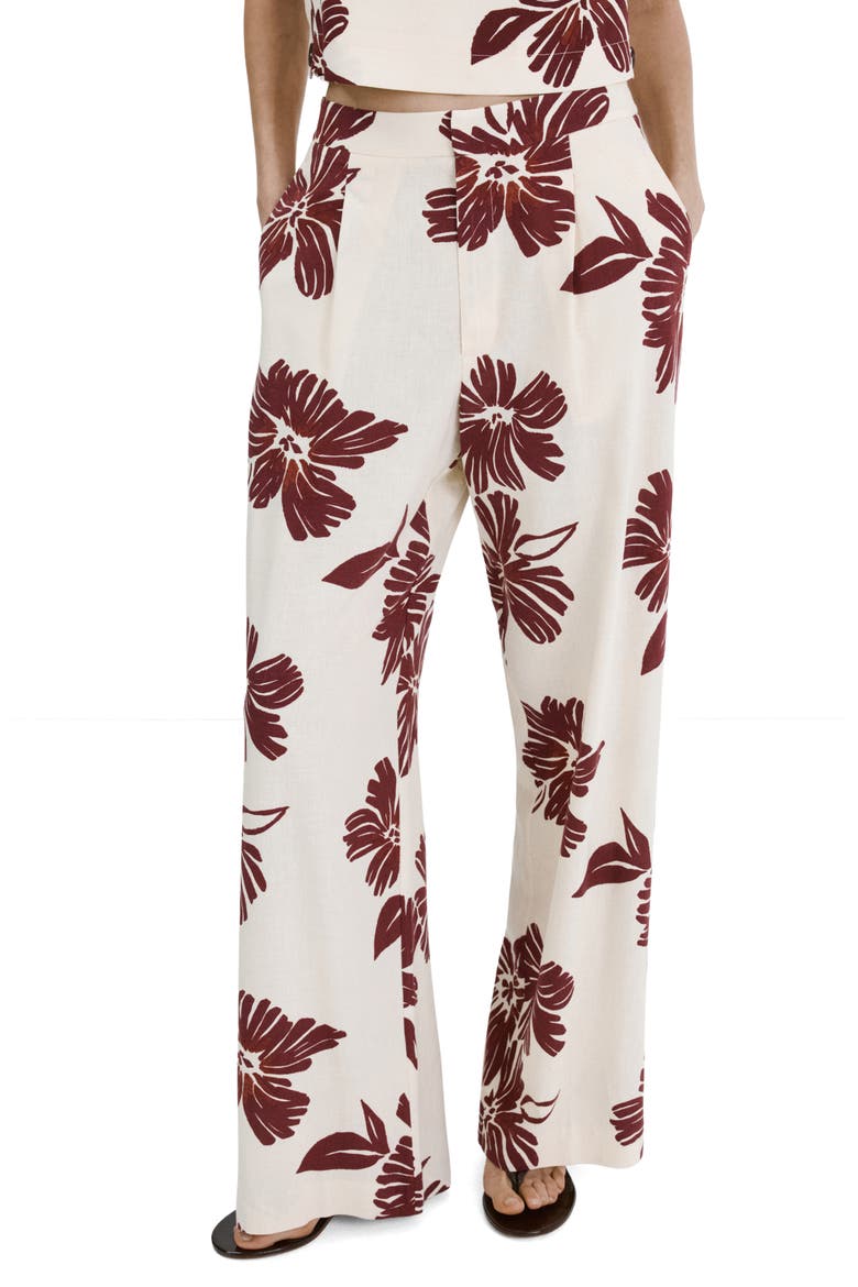 Pleated Print Straight Leg Pants, Main, color, ECRU