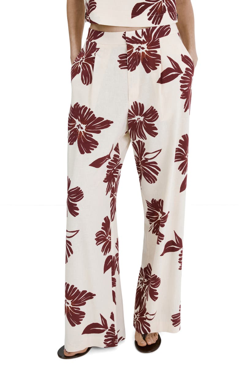 MANGO Pleated Print Straight Leg Pants, Main, color, Ecru