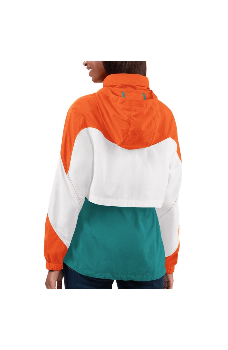 G-III 4HER BY CARL BANKS Women's G-III 4Her by Carl Banks Aqua/Orange Miami Dolphins Tie Breaker Lightweight Quarter-Zip Jacket, Alternate, color, Aqua