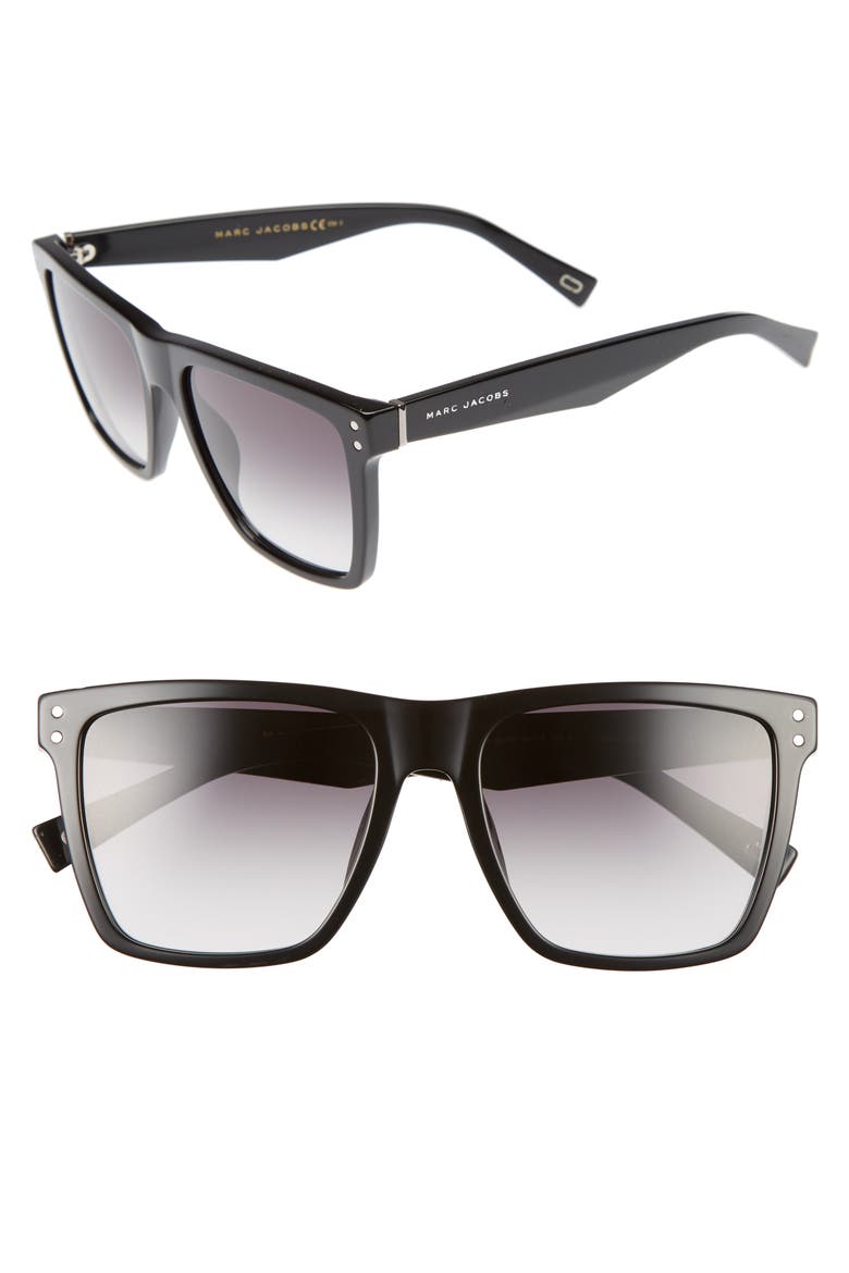 MARC JACOBS 54mm Flat Top Gradient Square Frame Sunglasses, Alternate, color, BLACK