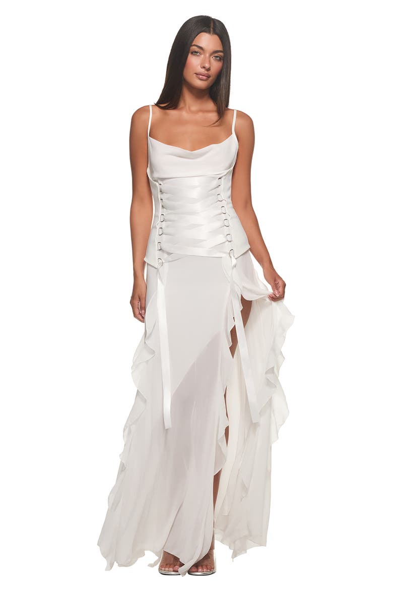 Marlette 2.0 Lace-Up Ruffled Maxi Dress, Alternate, color, WHITE