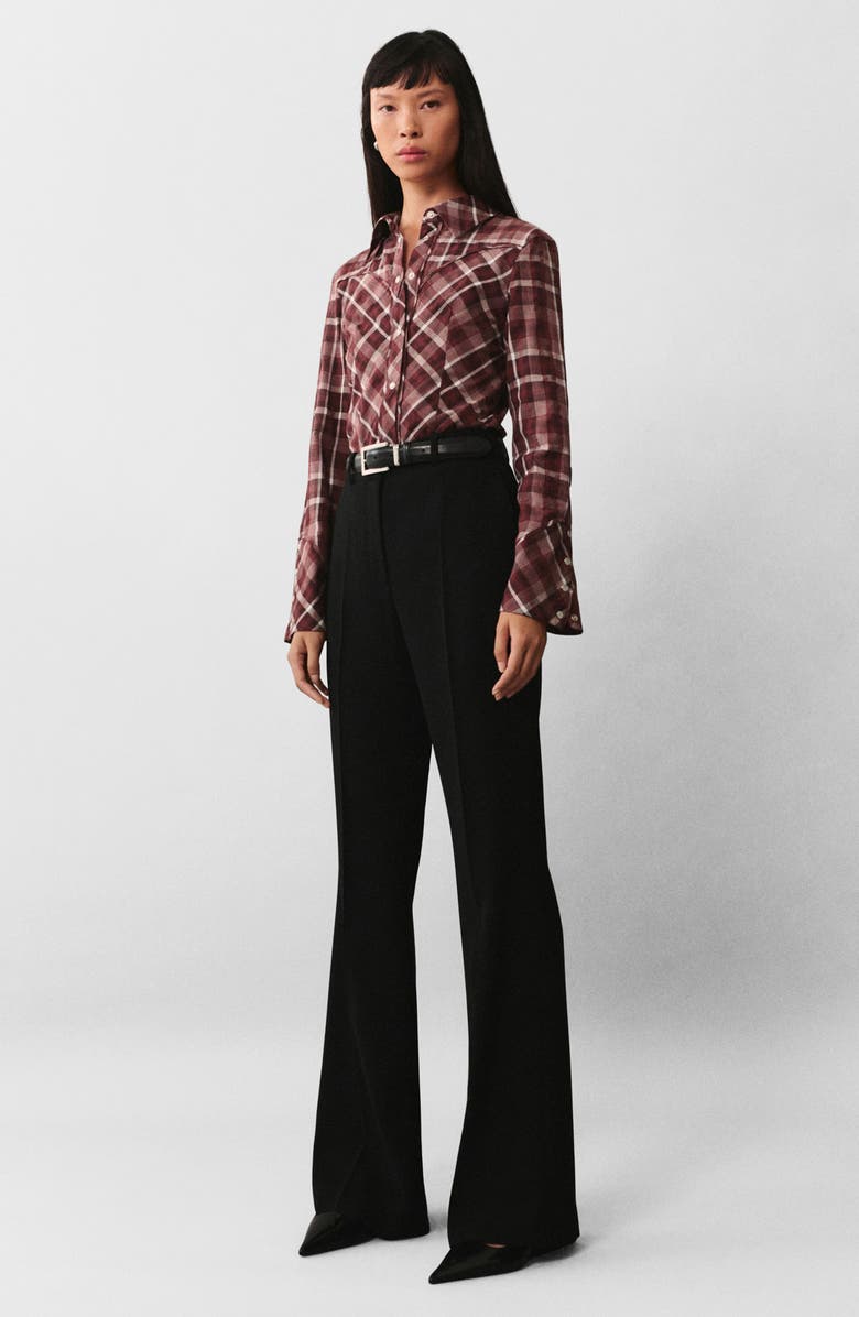 MANGO Plaid Snap-Up Shirt, Alternate, color, Burgundy