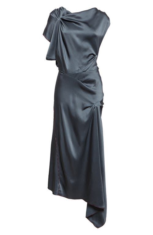 Victoria Beckham Asymmetric Draped Satin Midi Dress In Graphite