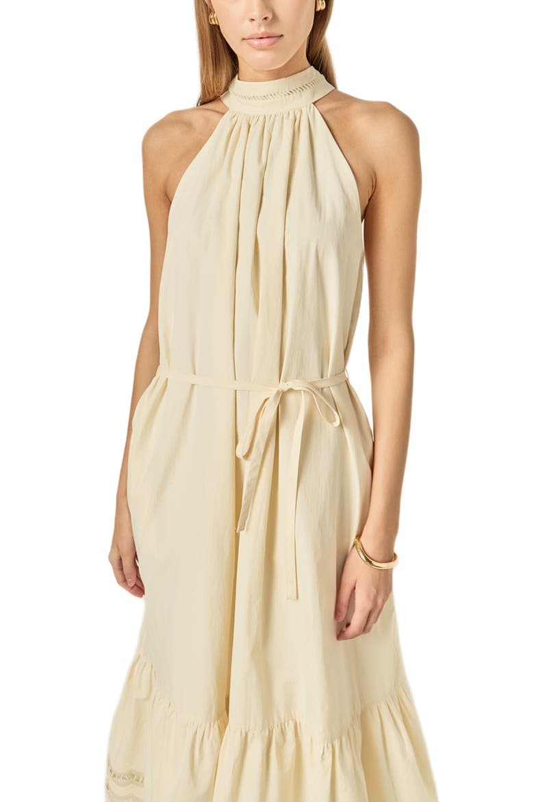 Embroidered Cotton Poplin Halter Dress, Alternate, color, CREAM