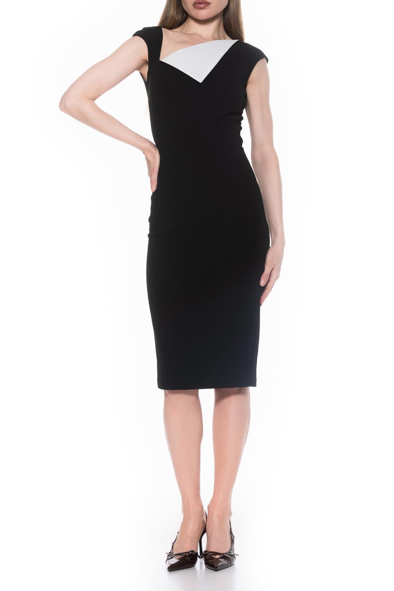 Destiny Cap Sleeve Midi Sheath Dress, Main, color, BLACK WHITE