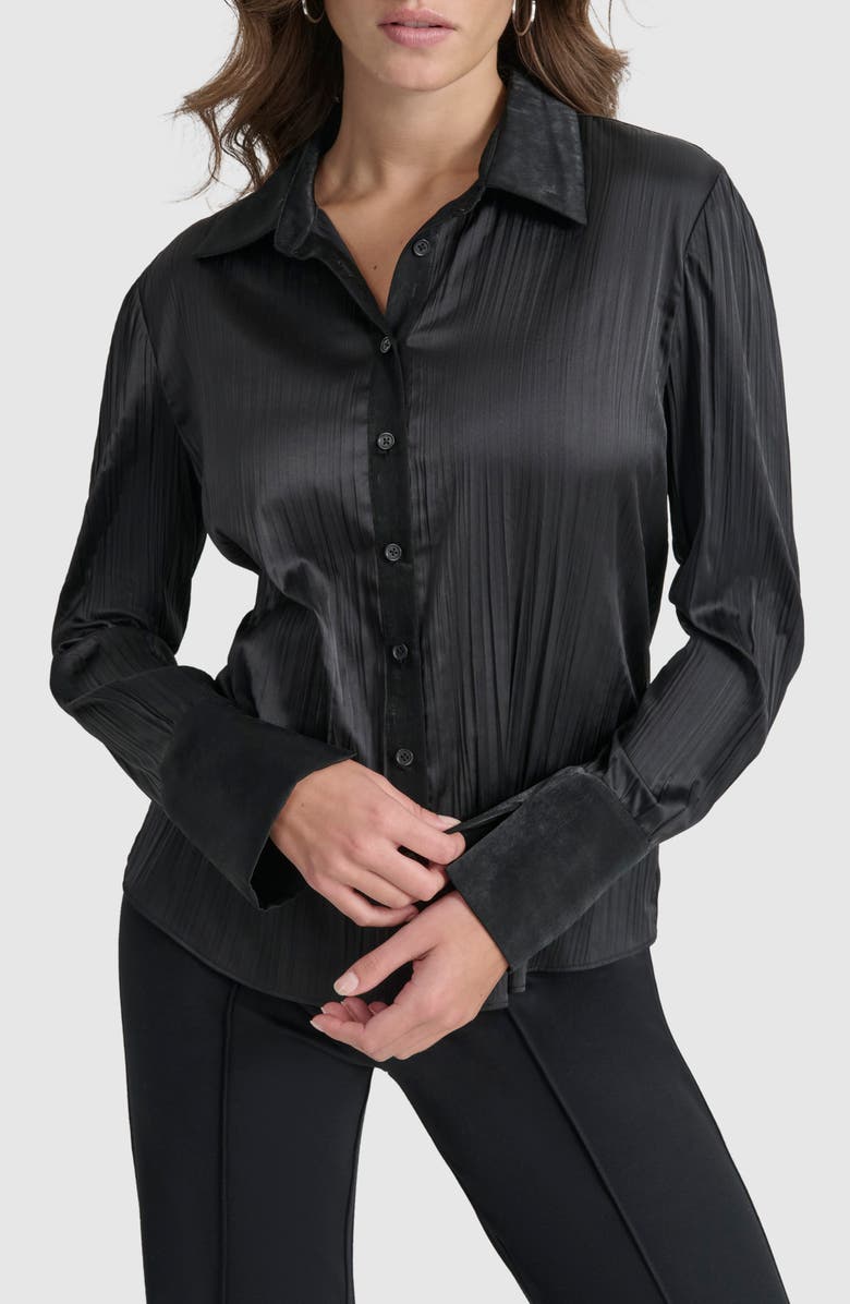 DKNY Plissé Satin Shirt, Main, color, 