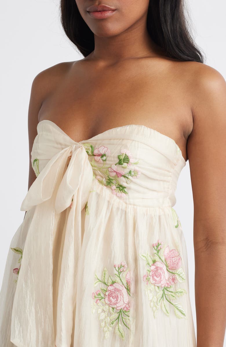 Lulus Fiona Floral Embroidery Strapless Dress, Alternate, color, Cream Multi