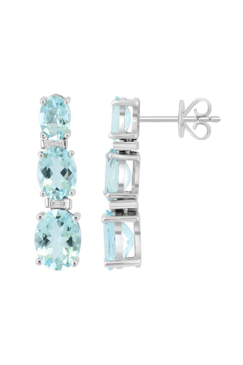 14K White Gold Triple Aquamarine & Diamond Drop Earrings, Alternate, color, 14K Gold