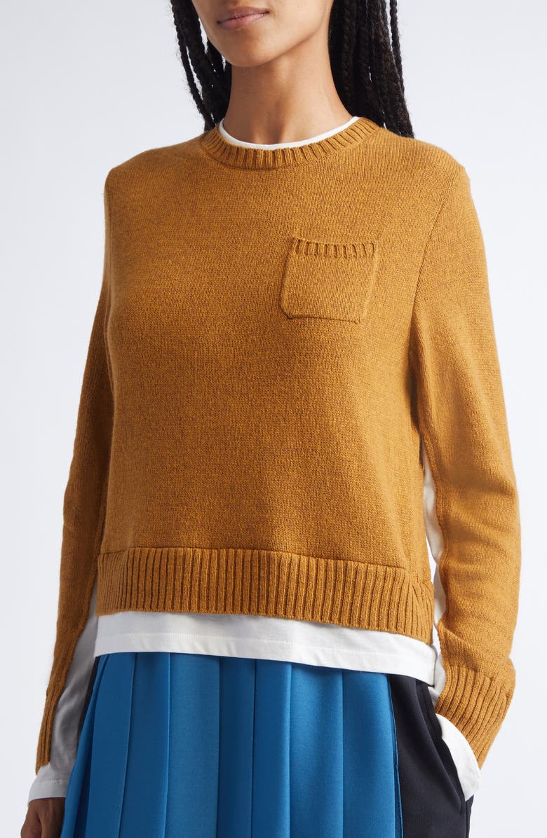 Undercover Layered Effect Long Sleeve Mixed Media Dress, Alternate, color, Mustard