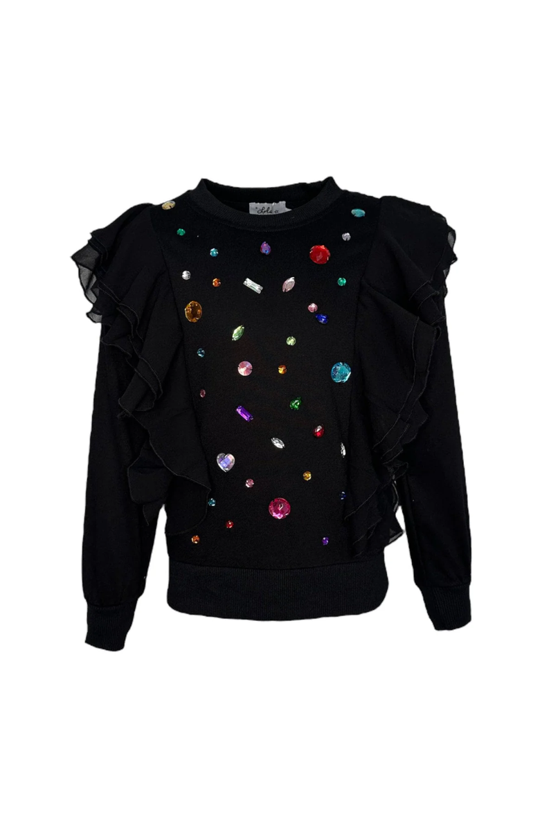 Lola + The Boys Ruffle Rainbow Gem Shirt, Alternate, color, Black