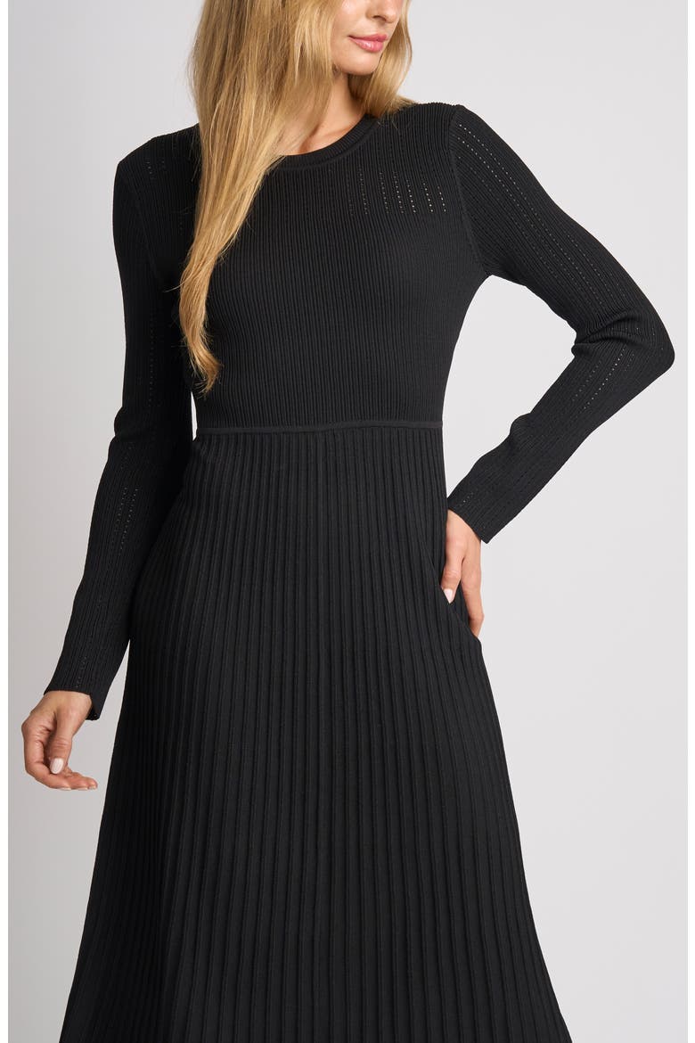 Rebecca Crewneck Midi Flare Dress, Alternate, color, RICH BLACK