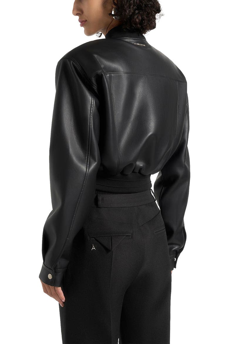 Zina Leather Wide Shoulder Bomber Jacket, Alternate, color, Black