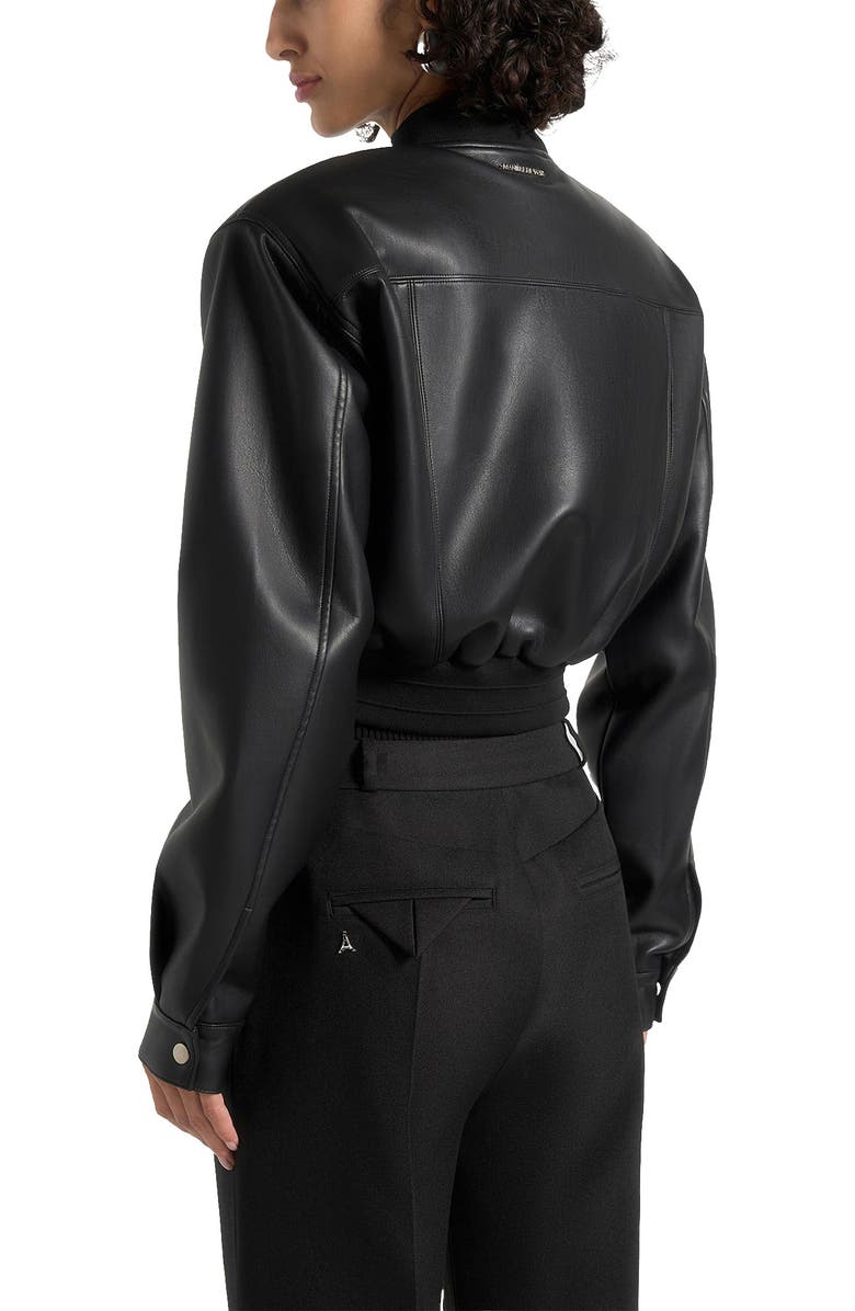 Manière De Voir Zina Leather Wide Shoulder Bomber Jacket, Alternate, color, Black
