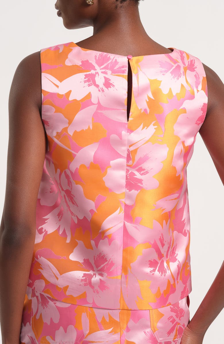 Isaac Mizrahi New York Floral Satin Brocade Shell, Alternate, color, Pink/ Orange