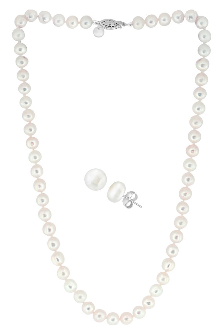 Freshwater Pearl Necklace & Earrings Set, Main, color, WHITE