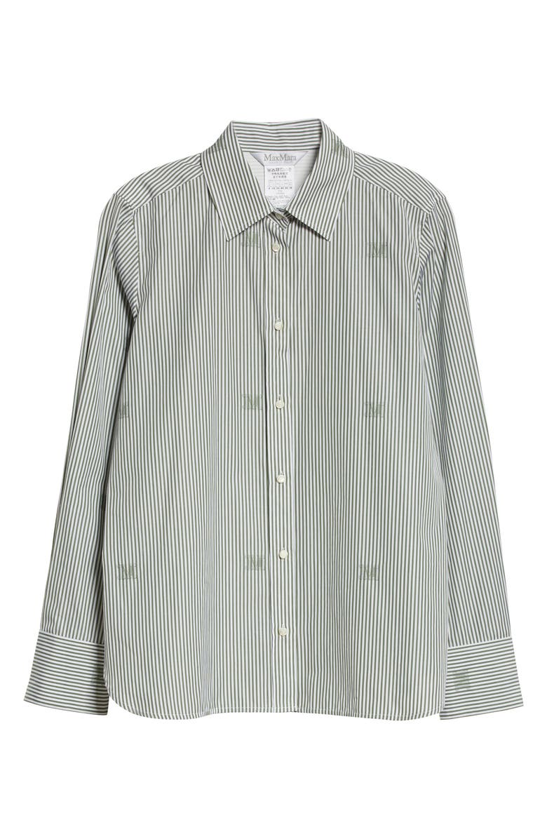 Max Mara Stripe Logo Cotton Button-Up Shirt, Alternate, color, 