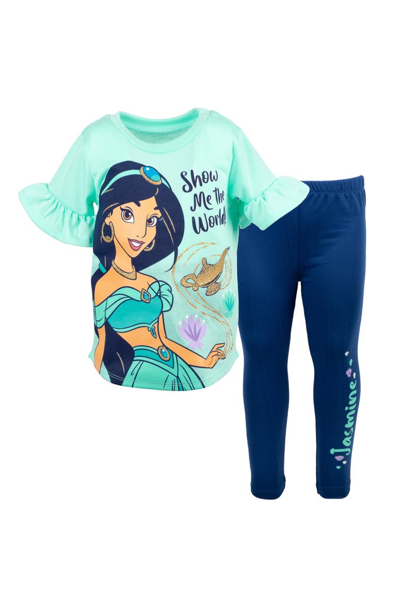 Disney T-Shirt & Leggings Set, Main, color, Princess Jasmine Green Green