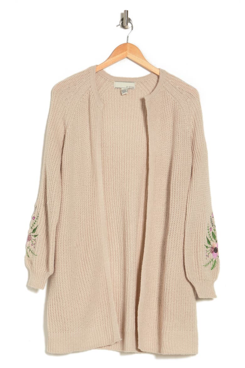 Free Spirit Floral Embroidered Long Cardigan, Alternate, color, OATMEAL