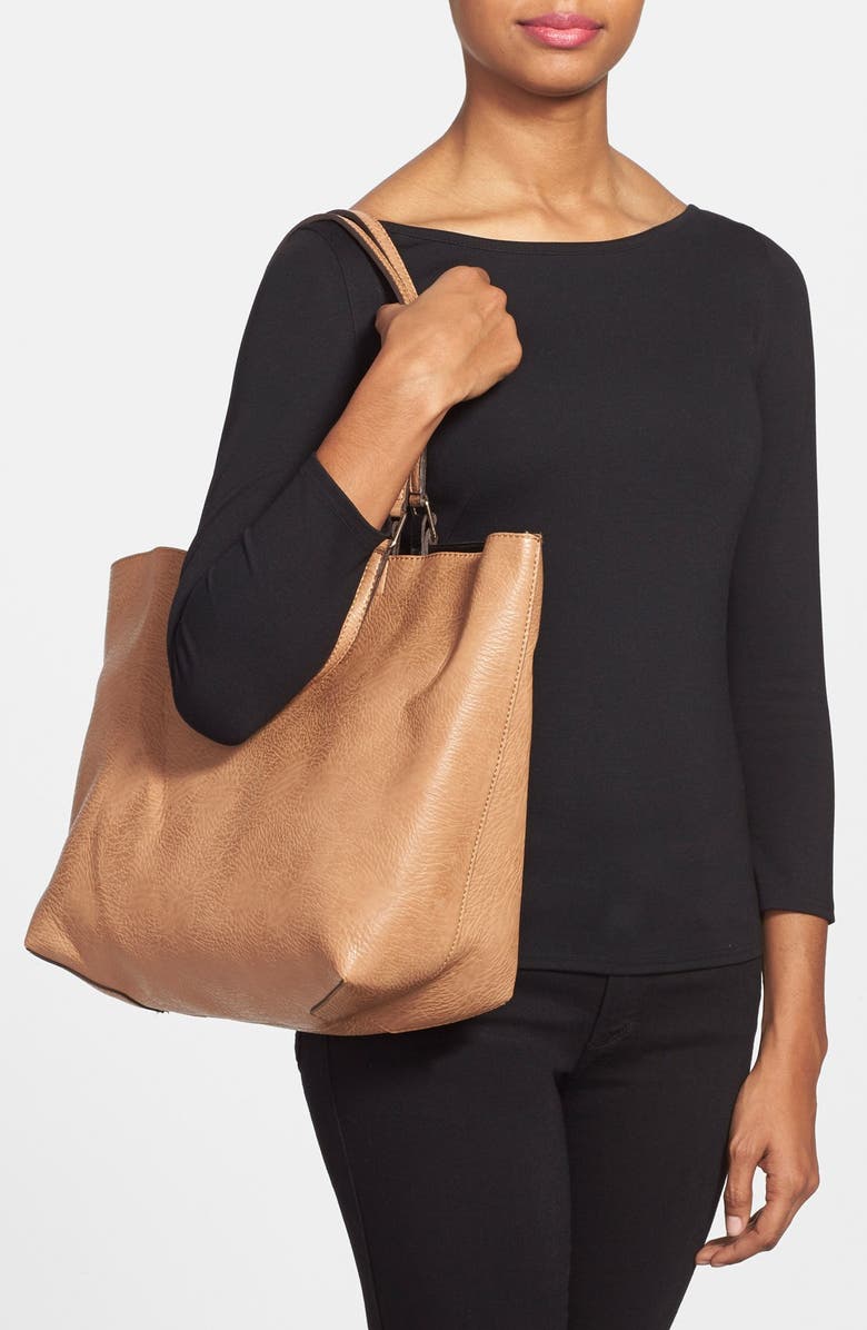 Street Level Reversible Faux Leather Tote, Alternate, color,