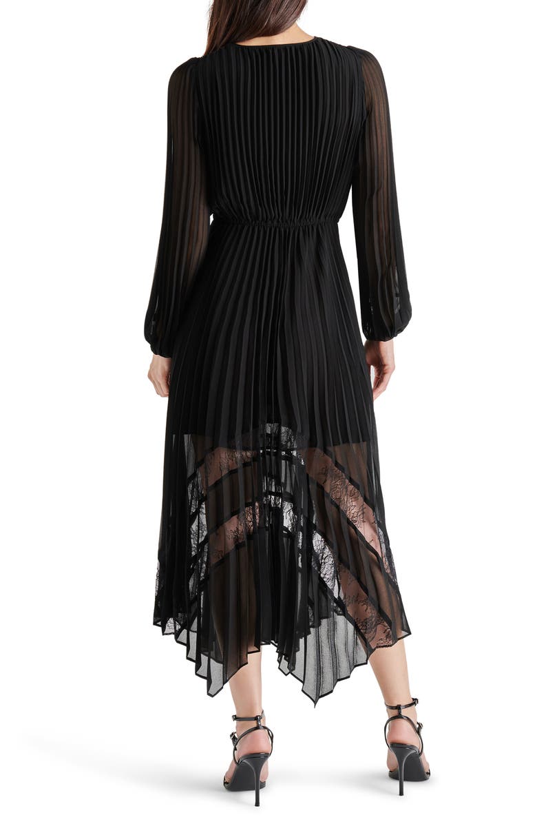 Steve Madden Ari Pleated Long Sleeve Chiffon & Lace Dress, Alternate, color,