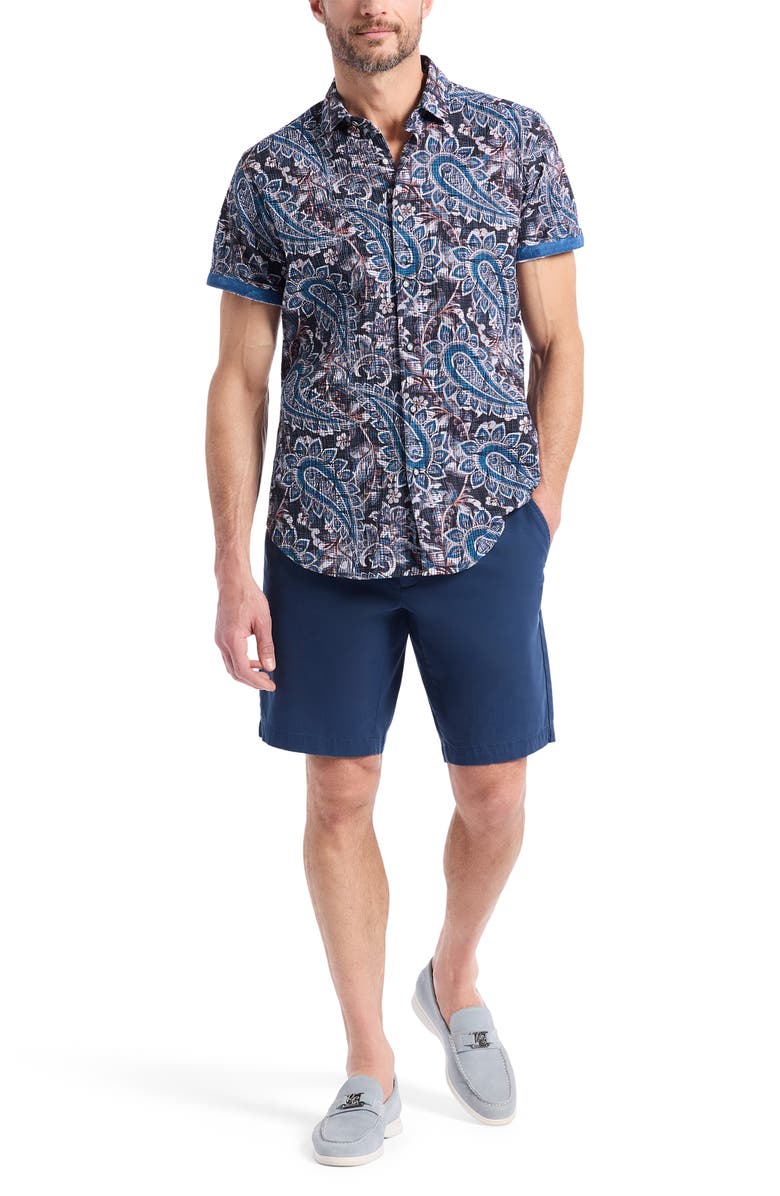 Robert Graham Barrington Floral Paisley Short Sleeve Cotton Crepe Button-Up Shirt, Alternate, color, Blue Multi