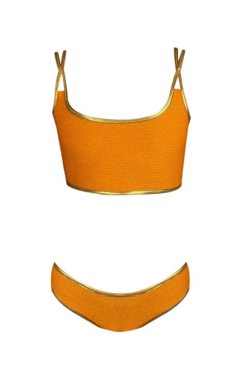 Kids' Cross Straps Orange Two-Piece Swimsuit